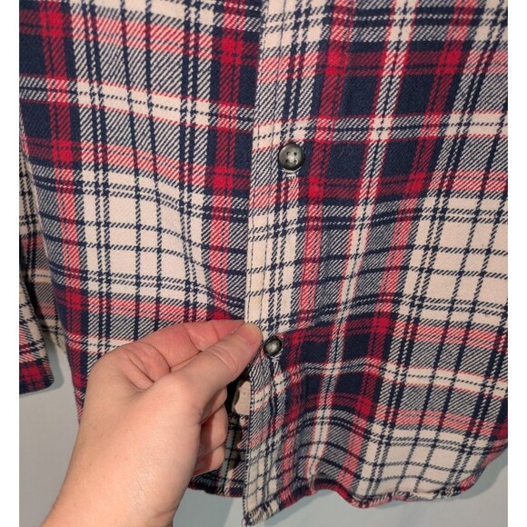 PD&C Button Down L Men's White Plaid Long Sleeve Flannel Cotton Classic - Picture 3 of 7
